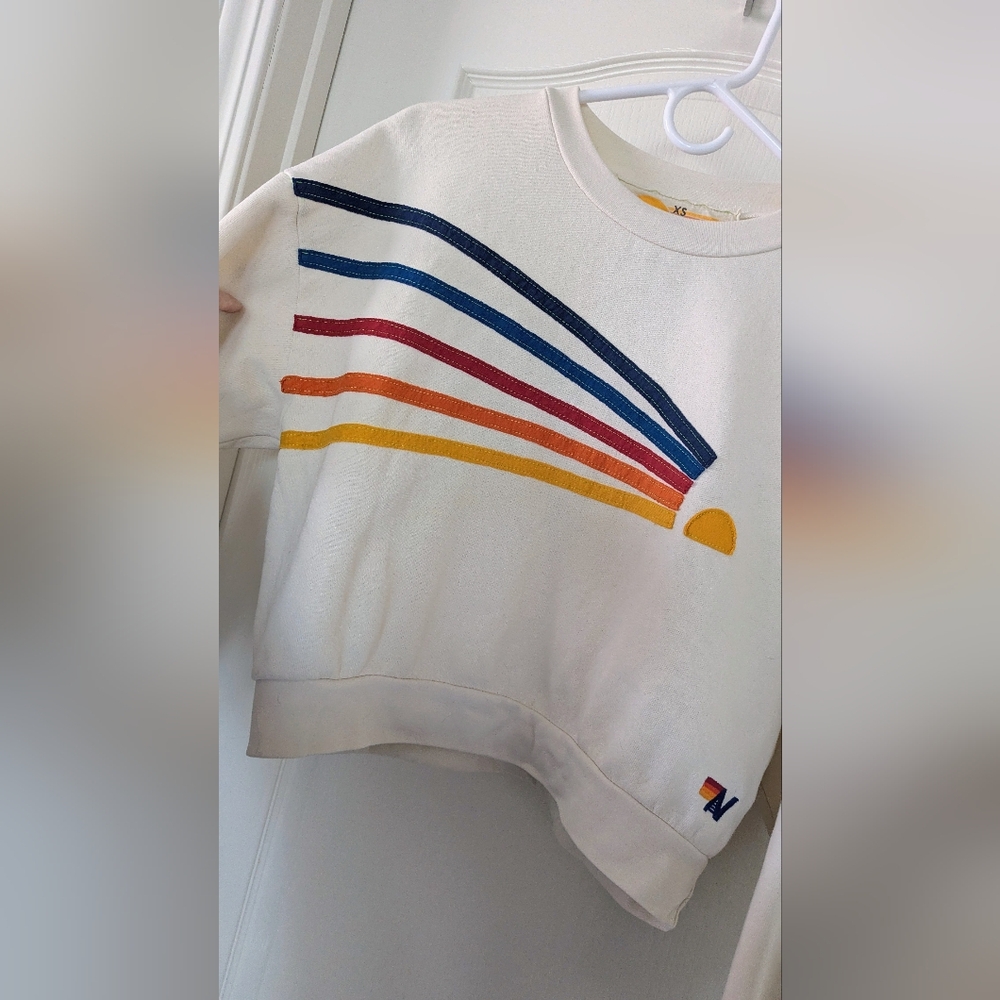Aviator Nation Daydream Cream Colored Cropped Crewneck Sweatshirt, Size XS - Picture 2 of 6